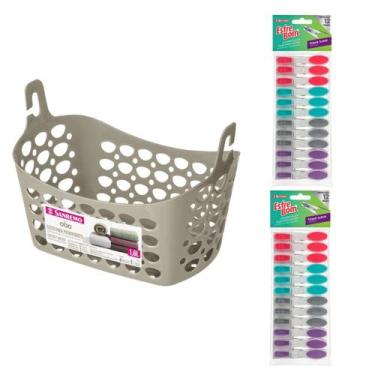 Imagem de Kit Cesto + 24 Prendedores Pregadores De Roupa Emborrachado - Sanremo 