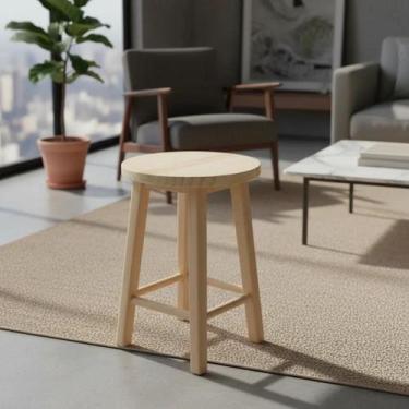 Imagem de Banquinho Banqueta de Madeira Pinus Cru 47cm Resistência e Qualidade C