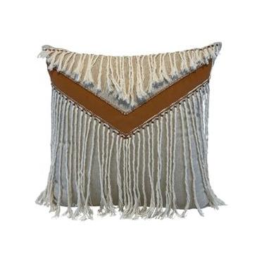 Imagem de Almofada De Linho Cru Com Aplicação Macramê Ocre 52Cm - Decortextil NA