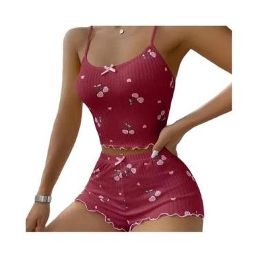 Imagem de Conjunto De Pijama Feminino De Verão Com Estampa De Coração, Top Cropp