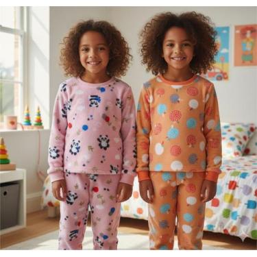 Imagem de Kit 2 Pijamas Infantil Soft Plush Frio Inverno Quentinho Brilha no Esc