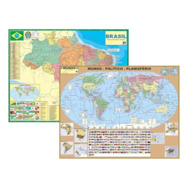 Imagem de Kit Com 2 Mapas - 1 Brasil + 1 Mundi Político Rodoviário 120x90Cm Grande