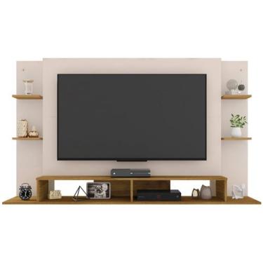 Imagem de Painel para TV até 55" Caemmun Domínio 4 Prateleiras, Buriti e Off Whi