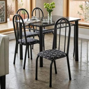 Imagem de Conjunto Kit Jogo 4 Cadeiras Metal Aço Cozinha Jantar Almofadada - MAD