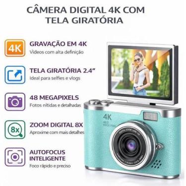Imagem de Câmera Compacta 4K com Tela Giratória Zoom 8X e Flash Perfeita para Am