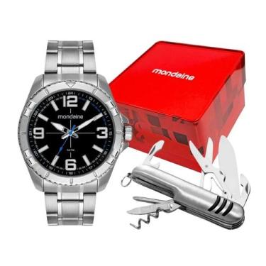 Imagem de Kit Relógio Masculino Mondaine Casual Prata 50m 32639G0MVNE3K1