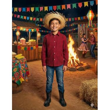 Imagem de Camisa Xadrez Vermelha Junina Masculina de Algodão para Festa Tradicio