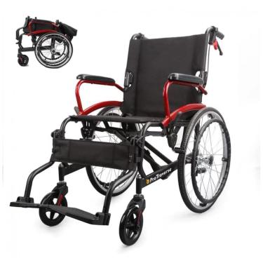Imagem de Cadeira de Rodas para Adultos ProTraverse Vermelha Dobrável Autoempurrada com Apoios de Pés Deslocáveis Transporte Viagem