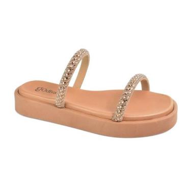 Imagem de Tamanco Plataforma Godiva Feminina Brilhante Strass Caramelo -, Carame