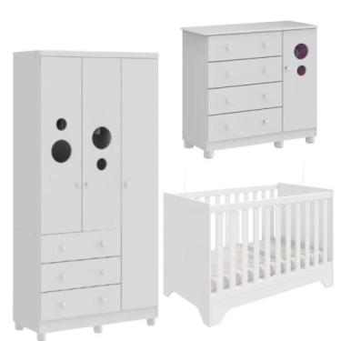 Imagem de Kit Berço Cômoda Guarda Roupa Peroba Bolinha Quarto Infantil
