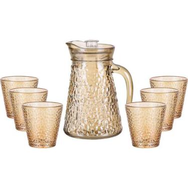 Imagem de Jarra Com 6 Copos Vidro 7 Peças Kit Suco Água Bebidas - CRISTALLO, Âmb