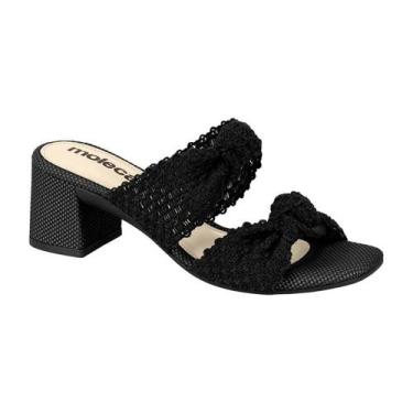 Imagem de Tamanco Feminino Moleca Salto Grosso Baixo Tiras Detalhe Nós, Preto, 3