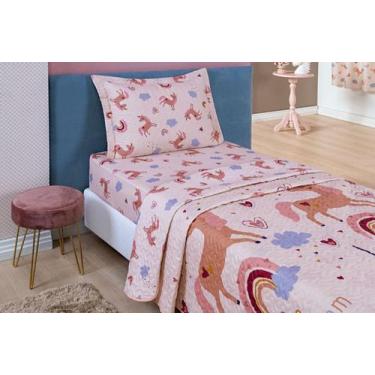 Imagem de Cobre Leito Colcha + Porta Travesseiros Infantil Dupla Face Menina & M