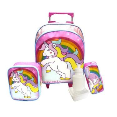Imagem de Kit Mochila Unicórnio Brilhos Rodinhas Tam G F5 - Própria