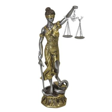 Imagem de Escultura Decorativa Dama da Justiça em Resina Prata e Dourado 36cm 16967-PL