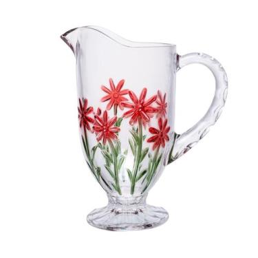 Imagem de Jarra De Sucos e Água Red Flower 1,3 Litros em Cristal - Wolff