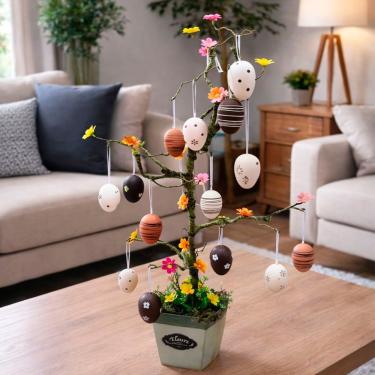 Imagem de Enfeite de Páscoa Árvore Osterbaum Galhos Flexíveis Verde com Ovos e Cenouras 80CM