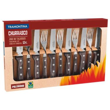Imagem de Jogo Talheres 12 Peças para Churrasco Jumbo Polywood - Tramontina 