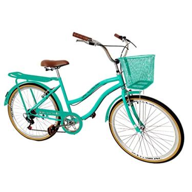 Imagem de Bicicleta urbana passeio aro 26 bagageiro 6v cesta verde