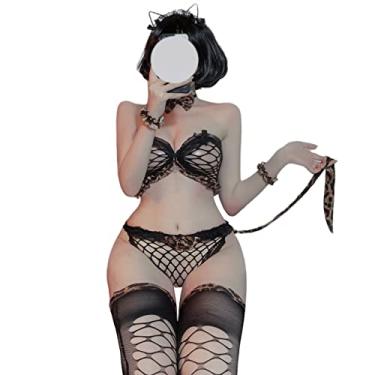 Imagem de SINGUYUN Women's Sexy Leopard Lingerie Anime Cosplay Leopard Print Nightgown Set (S26Leopard)