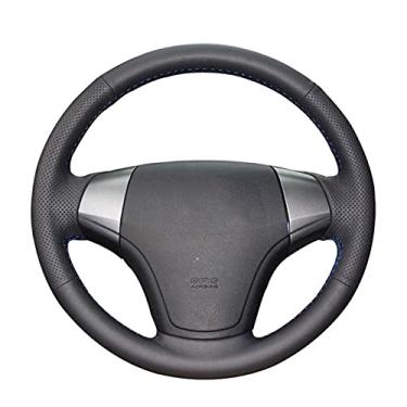 Imagem de DYBANP Capa de volante, para Hyundai Elantra 2008-2010, capa de volante de couro preto costurada à mão DIY