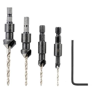 Imagem de Qudai 4 PCes/jogo profissional do escareador Drill Bit definido com rápida mudança Hex haste aço carbono aço Counter Bore Woodworking ferramenta de alta velocidade NP