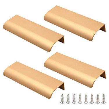 Imagem de Puxador de aba de mão moderno dourado Champaign da LICTOP, puxador de gaveta de dedo, 120mm-4 Pack, Champaign Gold