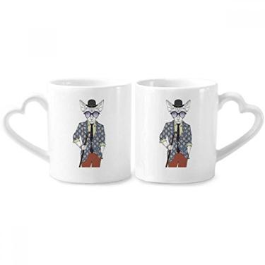 Imagem de Conjunto de canecas de porcelana para casais, com ilustração de cachorro, adorável, com coração
