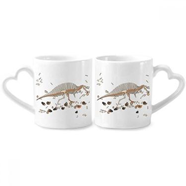 Imagem de Conjunto de canecas de porcelana para casal, ossos de dinossauro, grama, de cerâmica, para casal, coração
