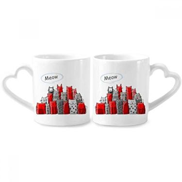 Imagem de Conjunto de canecas de porcelana para amantes de animais de estimação fofos de gato com desenho animado Mewing Protect Animal Lover Cup Heart Handle