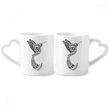Imagem de Conjunto de canecas de porcelana para casais, penas longas, pintura de pássaro, correndo com coração