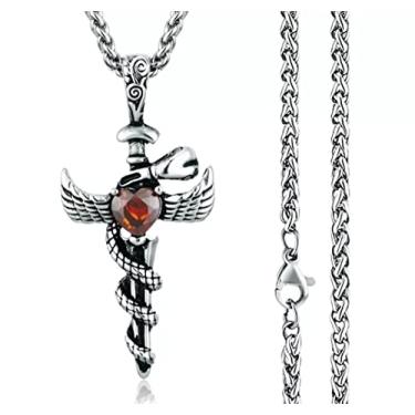 Imagem de Cordão com Pingente em Aço Inox Espada Asas Cobra