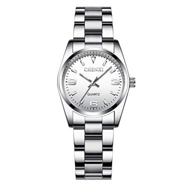 Imagem de Lancardo Relógio feminino de quartzo estilo simples à prova d'água com numerais árabes e relógio de pulso casual para negócios, Branco, Movimento de quartzo