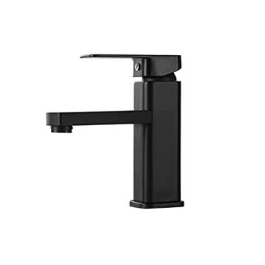 Imagem de LIDON Torneira de banheiro preta torneira preta fosca banheiro 1 furo torneira de vaidade preta 1 furo torneira de pia de latão banheiro 1 furo torneira quente e fria para banheiro, preto B (cor: preto C)