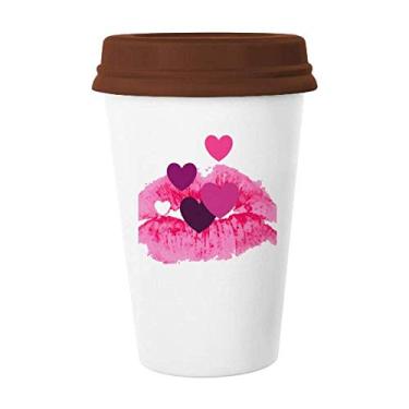 Imagem de Caneca de cerâmica com coração rosa para o dia dos namorados, copo de café para beber vidro