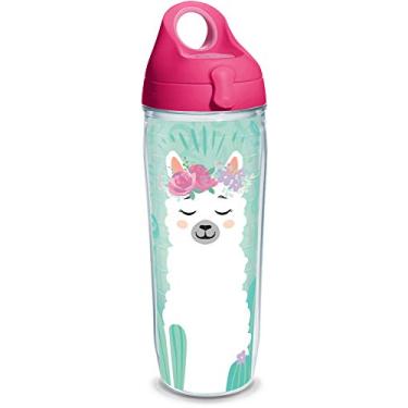 Imagem de Tervis Copo de viagem com isolamento térmico de parede dupla Llama Flora Made in USA mantém as bebidas frias e quentes, garrafa de água de 680 g, transparente