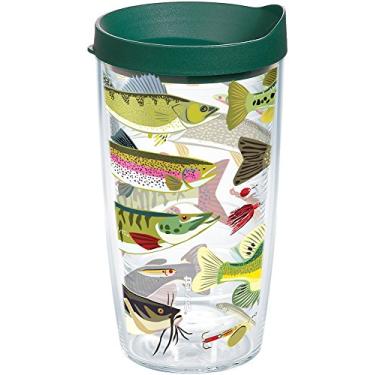 Imagem de Tervis Copo de água doce para peixes e iscas com envoltório e tampa verde caçador, 473 ml, transparente