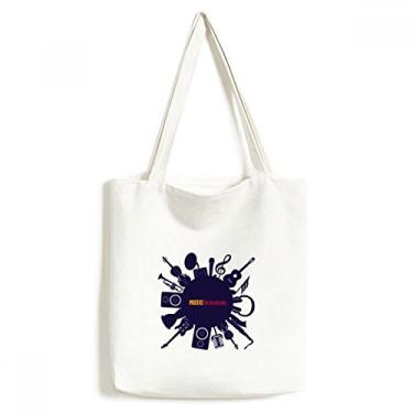 Imagem de Music Instruments Bolsa de lona com ilustração azul louco bolsa de compras casual bolsa de mão