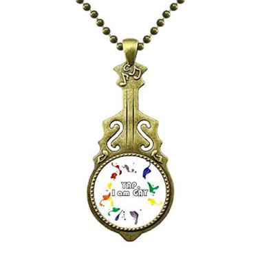 Imagem de DIYthinker LGBT Colar com bandeira de arco-íris Yap I Am Gay, joia antiga com pingente de música