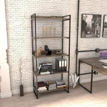 Imagem de Estante Multiuso 5 Prateleiras 187cmx80cm Industrial Kuadra Compace Carvalho Dark