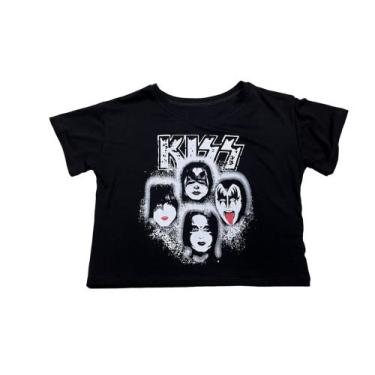Imagem de Blusa Kiss Blusinha Camiseta Cropped Banda De Rock Feminino Sf354 Bm