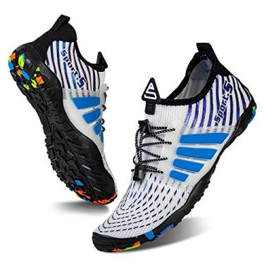 Imagem de WateLves Water Shoes – Meias aquáticas de secagem rápida, para surf, ioga, hidroginástica, Clássico, branco, azul, 36/37 BR