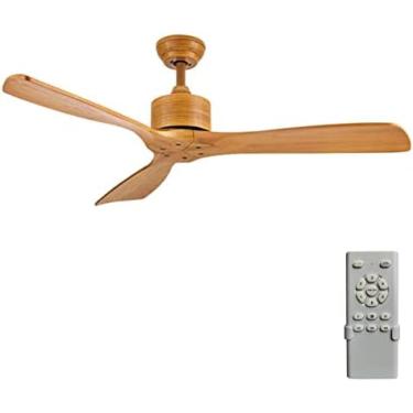 Imagem de Ventilador De Teto Retrô De Madeira Maciça Sem Luz, Ventilador De Teto Interno/externo Com Motor DC De 6 Velocidades, Com Controle Remoto Com Temporizador,Cor De Madeira,48 Polegadas/122 Cm,Striki