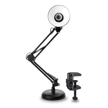 Imagem de Luminária E27 Abajur Articulável Com Base E Garra Mesa Preto