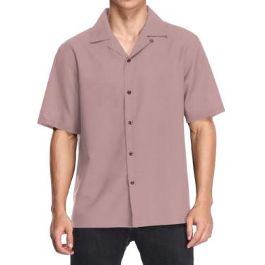Imagem de CHIFIGNO Camisa havaiana masculina folgada, manga curta, estampada, com botões, camisas casuais de verão e praia, Marrom rosado, P