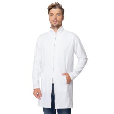 Imagem de Jaleco Masculino com Ziper Slim Gola Padre Two Way Style Médico Enfermeiro Dentista (G, Branco)