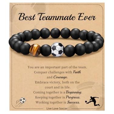 Imagem de Futebol Beisebol Basquete Presentes de Futebol Masculino Pulseiras com Contas Natural Olho de Tigre Pulseira Masculina Aniversário Presentes de Formatura para Filho Neto Bônus Filho Namorado Irmão,