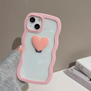 Imagem de Linhas onduladas macias Love Heart Phone Case para iphone 15 11 12 13 14 Pro Max XS Max XR 7 8 Plus Candy Bumper Capa transparente, rosa, para iPhone 15Plus