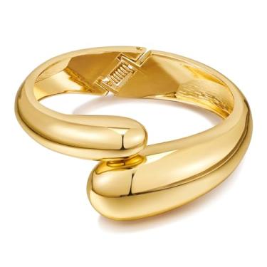 Imagem de WOWORAMA Pulseiras femininas de lágrima dourada, ajustáveis, banhadas a ouro 18 K, grossas, com punho aberto e minimalista, pulseira de ouro grosso, 7 inches, Liga metálica, Sem Pedra Preciosa