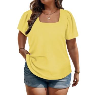 Imagem de VISLILY Camisetas femininas plus size verão bufante manga curta camisetas de gola quadrada solta moda túnica GG-5GG, 12_amarelo, 5G Plus Size